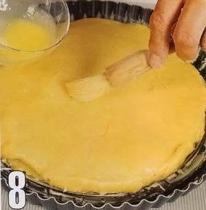 Смазать пирог желтком