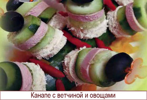 Канапе с ветчиной и овощами